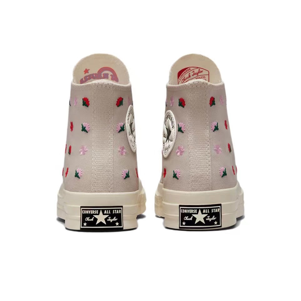 Converse Chuck Taylor All Star Flower Embroidered High-Top Canvas Shoes Heart Embroidered Couple Shoes A02201C A01599c