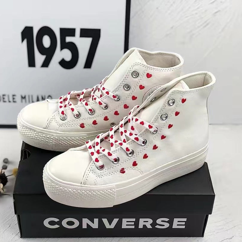 Converse Chuck Taylor All Star Flower Embroidered High-Top Canvas Shoes Heart Embroidered Couple Shoes A02201C A01599c