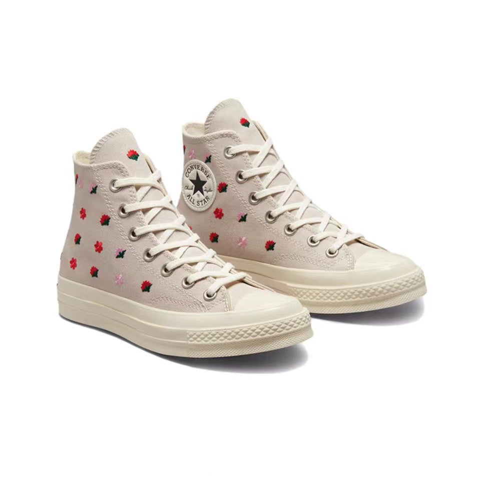 Converse Chuck Taylor All Star Flower Embroidered High-Top Canvas Shoes Heart Embroidered Couple Shoes A02201C A01599c