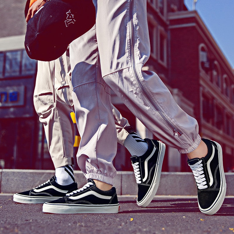 VANS OLD SKOOL CLASSIC black, red and blue women's low-top sneakers KASUT PEREMPUAN LELAKI