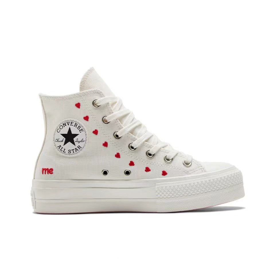 Converse Chuck Taylor All Star Flower Embroidered High-Top Canvas Shoes Heart Embroidered Couple Shoes A02201C A01599c