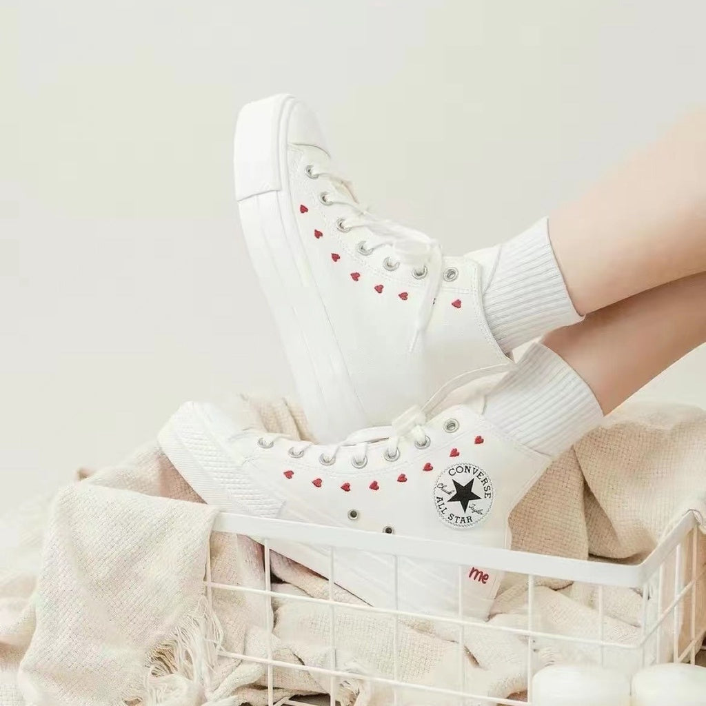 Converse Chuck Taylor All Star Flower Embroidered High-Top Canvas Shoes Heart Embroidered Couple Shoes A02201C A01599c