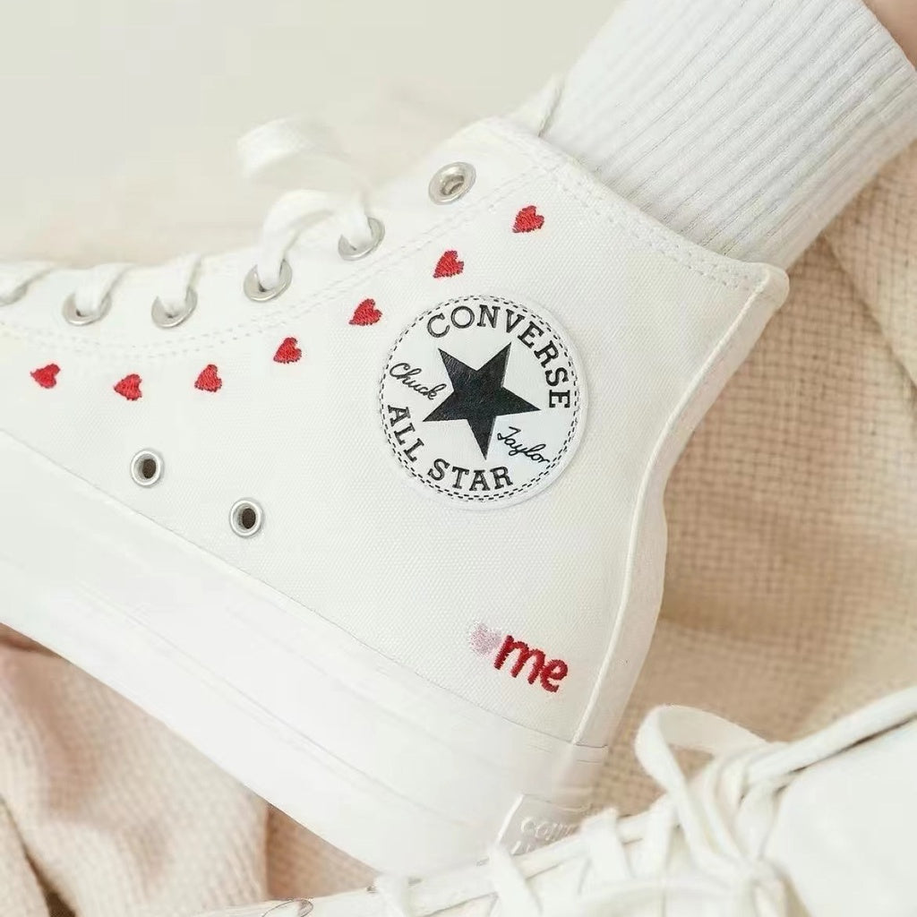 Converse Chuck Taylor All Star Flower Embroidered High-Top Canvas Shoes Heart Embroidered Couple Shoes A02201C A01599c