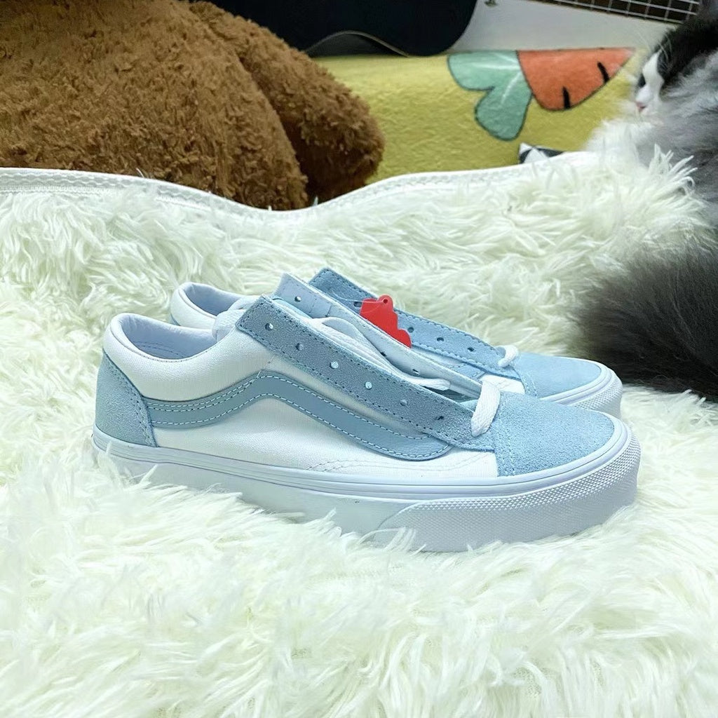 Vans Style 36 Morandi Grey Canvas Shoes Two-color blue and white stitching contrast color low-top casual skateboard shoe