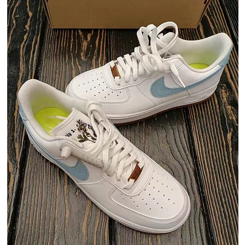 Nike Air Force 1'07 LV8 "White Blue Floral Embroidery" "Black Brown Pomegranate Embroidery" "White Brown Plant Embroi