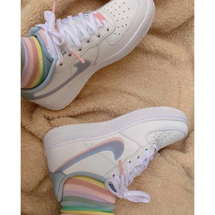 Nike Air Force 1 AF1Nike Air Force One Women's White Blue Pink 'White Red Black Double Hook Stitching Casual Shoes