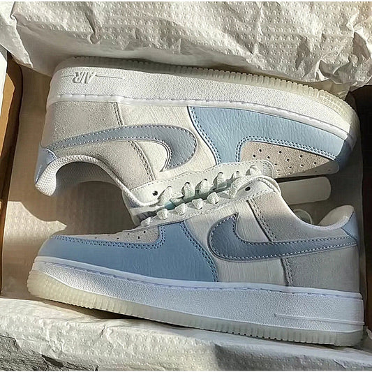 Nike Air Force 1 07 AF1 Air Force One Low Top Sneakers Light Blue Light Grey Khaki