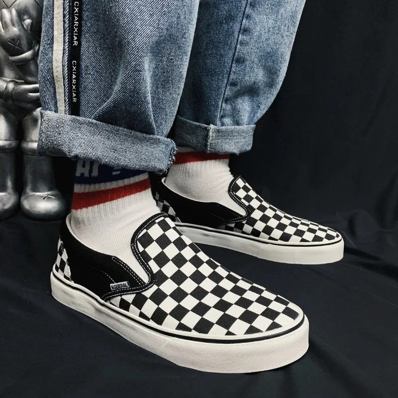 Vans black and white checkerboard lattice couple low top canvas shoes new pedal lazy shoes men's shoes women's shoes