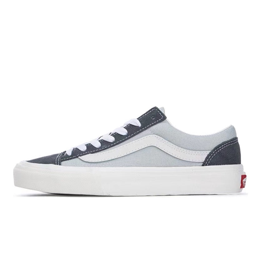 Vans Style 36 Morandi Grey Canvas Shoes Two-color blue and white stitching contrast color low-top casual skateboard shoe