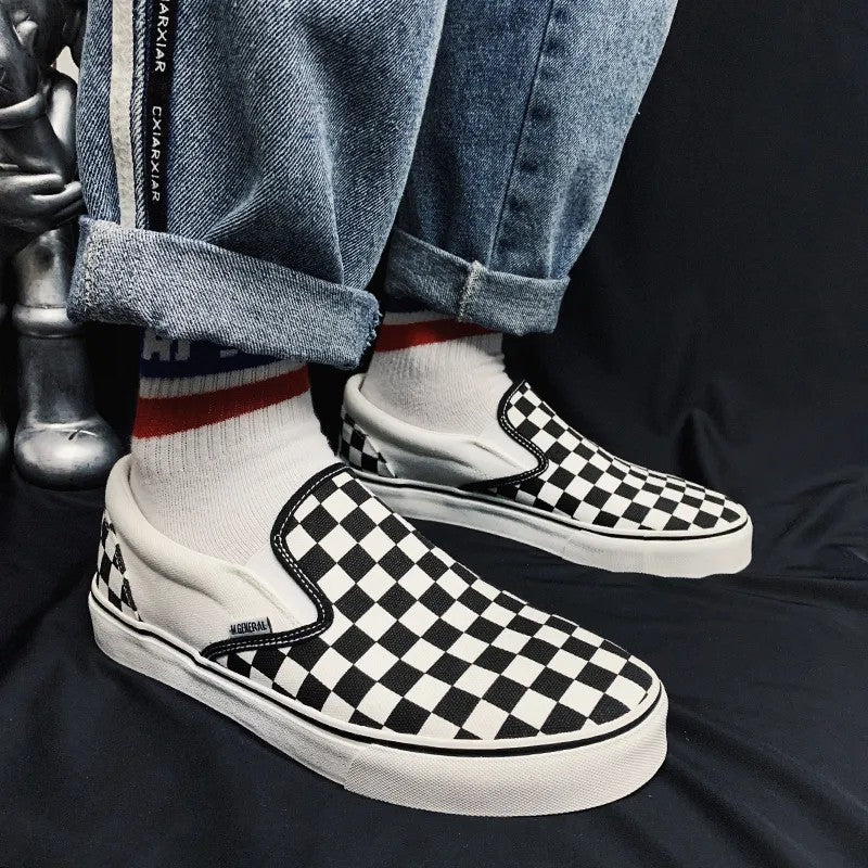 Vans black and white checkerboard lattice couple low top canvas shoes new pedal lazy shoes men's shoes women's shoes