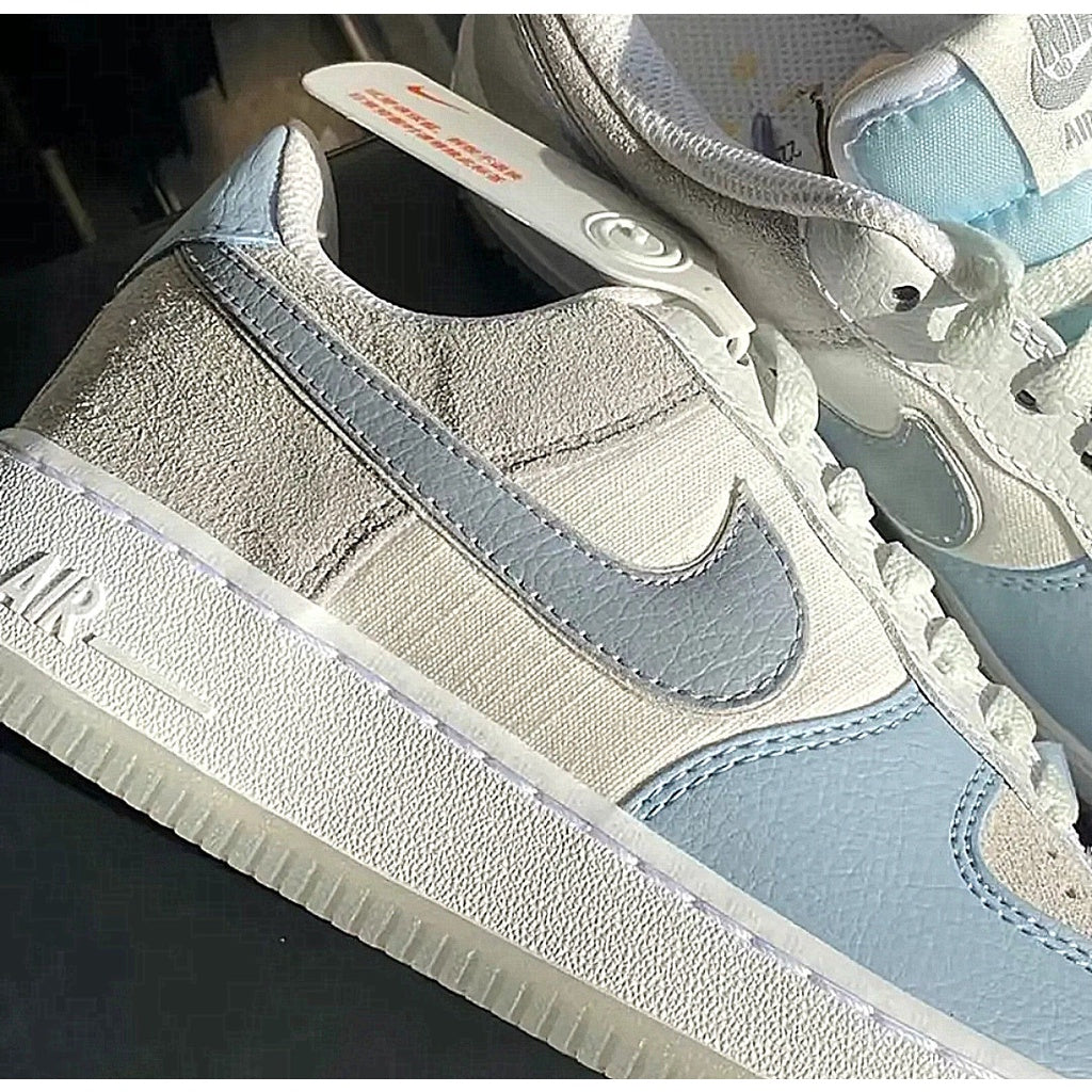 Nike Air Force 1 07 AF1 Air Force One Low Top Sneakers Light Blue Light Grey Khaki