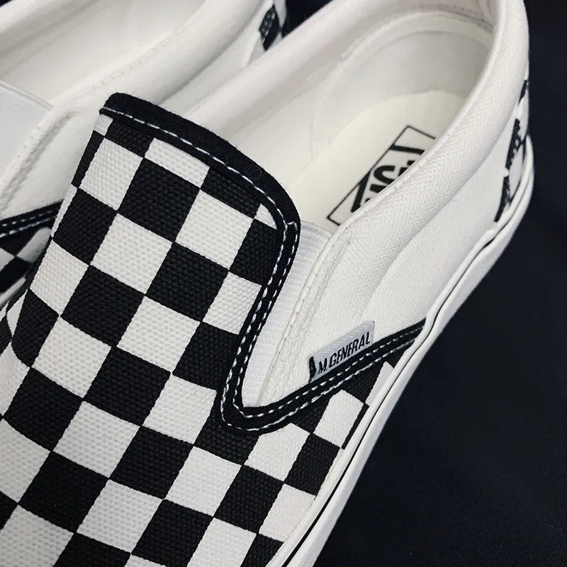 Vans black and white checkerboard lattice couple low top canvas shoes new pedal lazy shoes men's shoes women's shoes