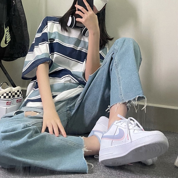 Nike Air Force 1 AF1Nike Air Force One Women's White Blue Pink 'White Red Black Double Hook Stitching Casual Shoes