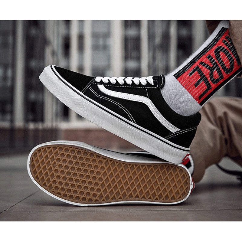 VANS OLD SKOOL CLASSIC black, red and blue women's low-top sneakers KASUT PEREMPUAN LELAKI