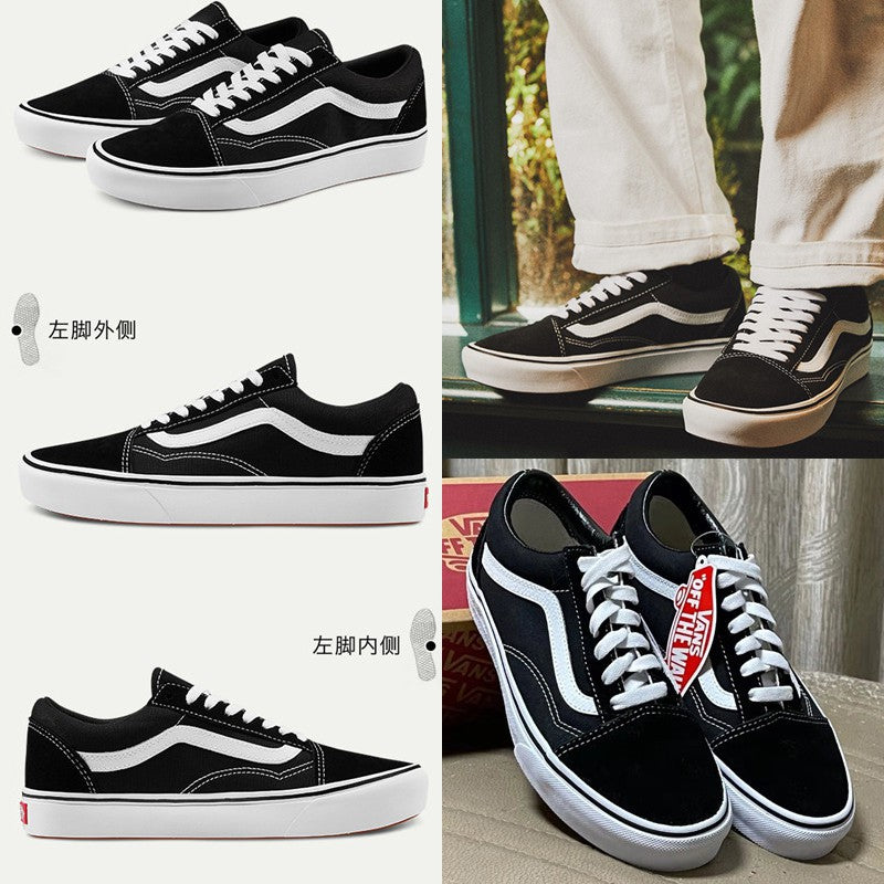 VANS OLD SKOOL CLASSIC black, red and blue women's low-top sneakers KASUT PEREMPUAN LELAKI