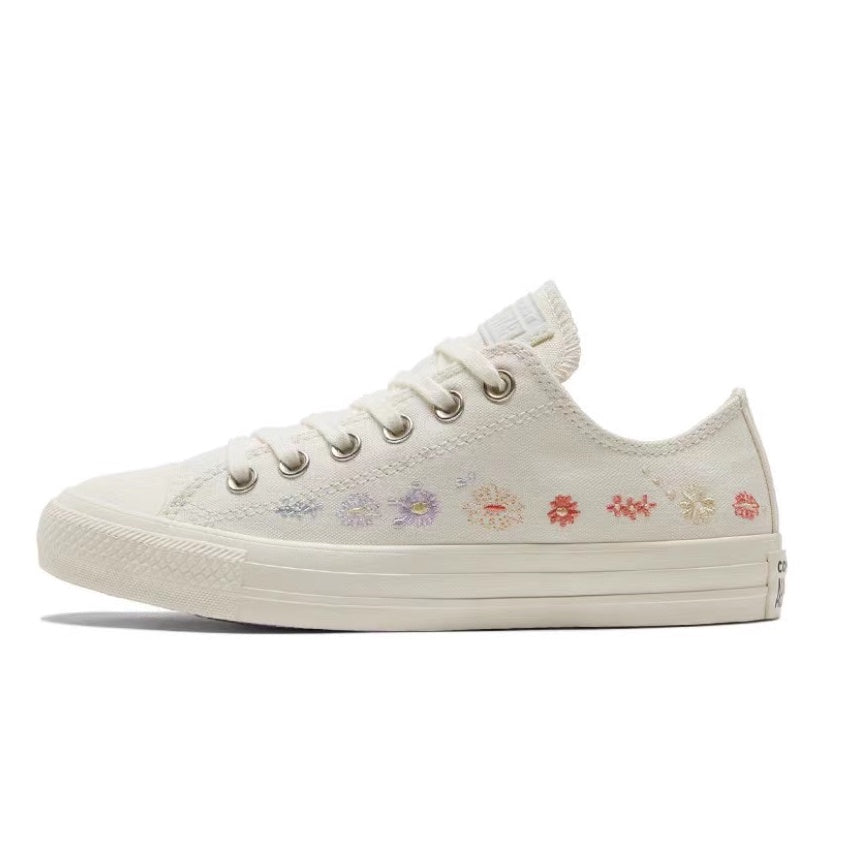 Converse Chuck Taylor Star Lift Floral Embroidery Black White High-Top Low-Top Platform Espadrilles Women's Sepatu canva