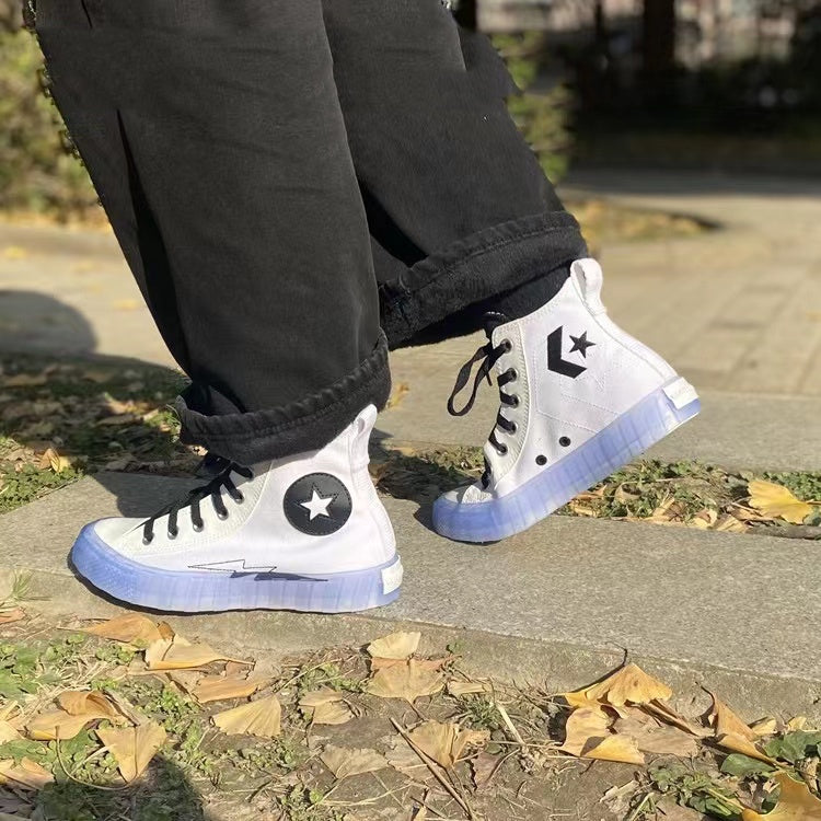 Converse Black lce Not A x Chuck White and Black Lightning High Converse Men's and Women's Canvas Shoes