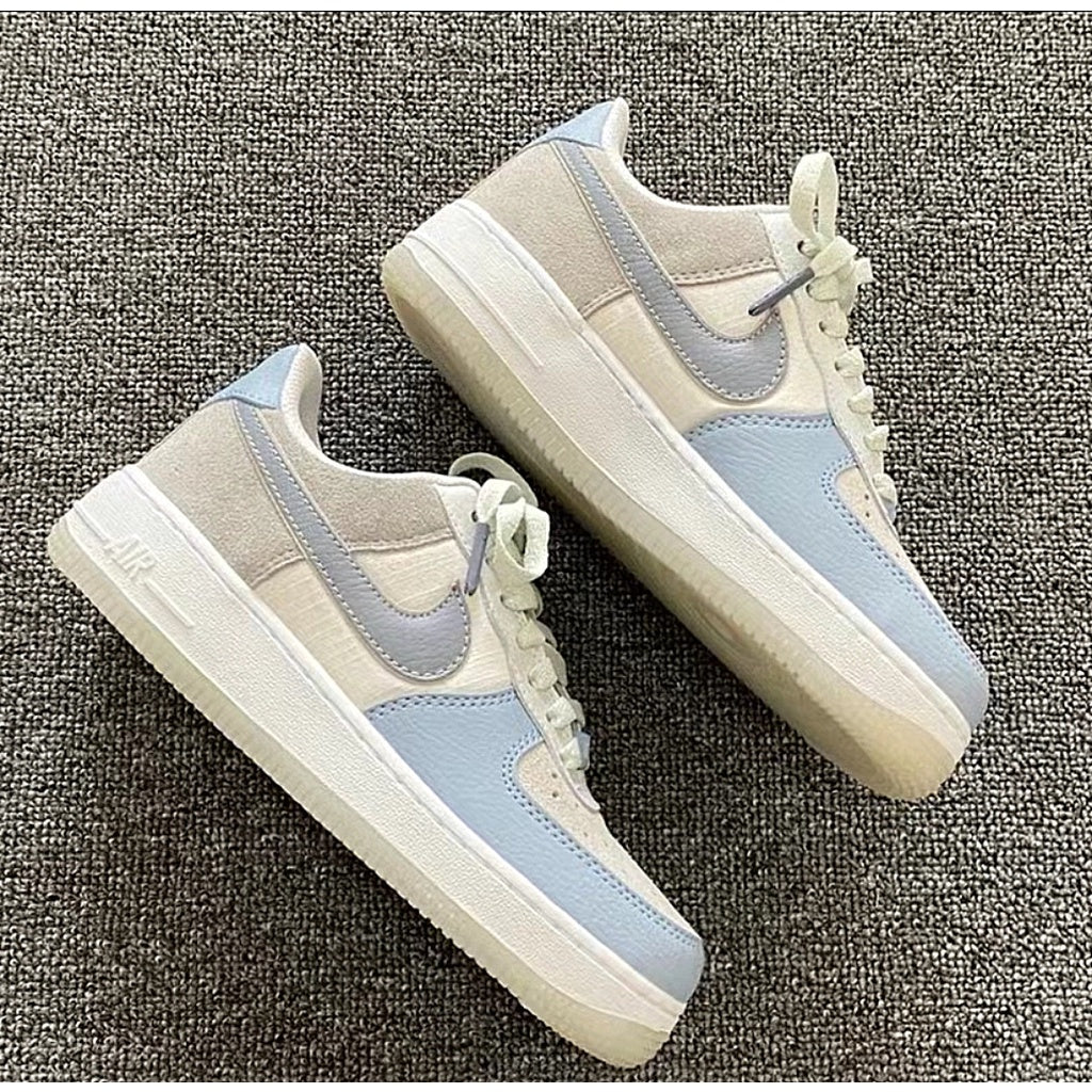 Nike Air Force 1 07 AF1 Air Force One Low Top Sneakers Light Blue Light Grey Khaki