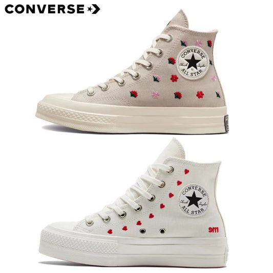 Converse Chuck Taylor All Star Flower Embroidered High-Top Canvas Shoes Heart Embroidered Couple Shoes A02201C A01599c