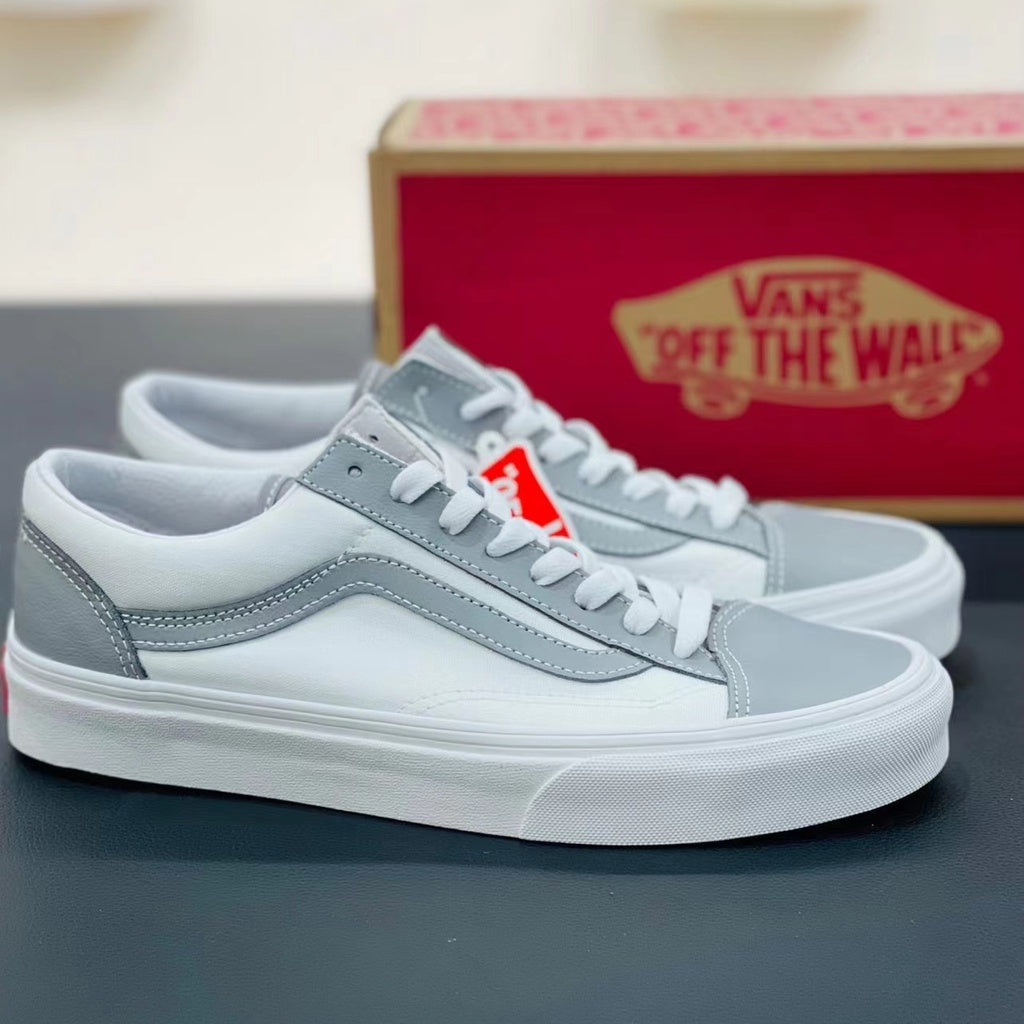 Vans Style 36 Morandi Grey Canvas Shoes Two-color blue and white stitching contrast color low-top casual skateboard shoe