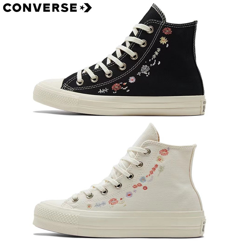 Converse Chuck Taylor Star Lift Floral Embroidery Black White High-Top Low-Top Platform Espadrilles Women's Sepatu canva