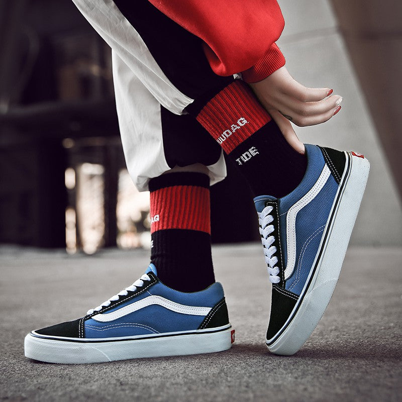 VANS OLD SKOOL CLASSIC black, red and blue women's low-top sneakers KASUT PEREMPUAN LELAKI